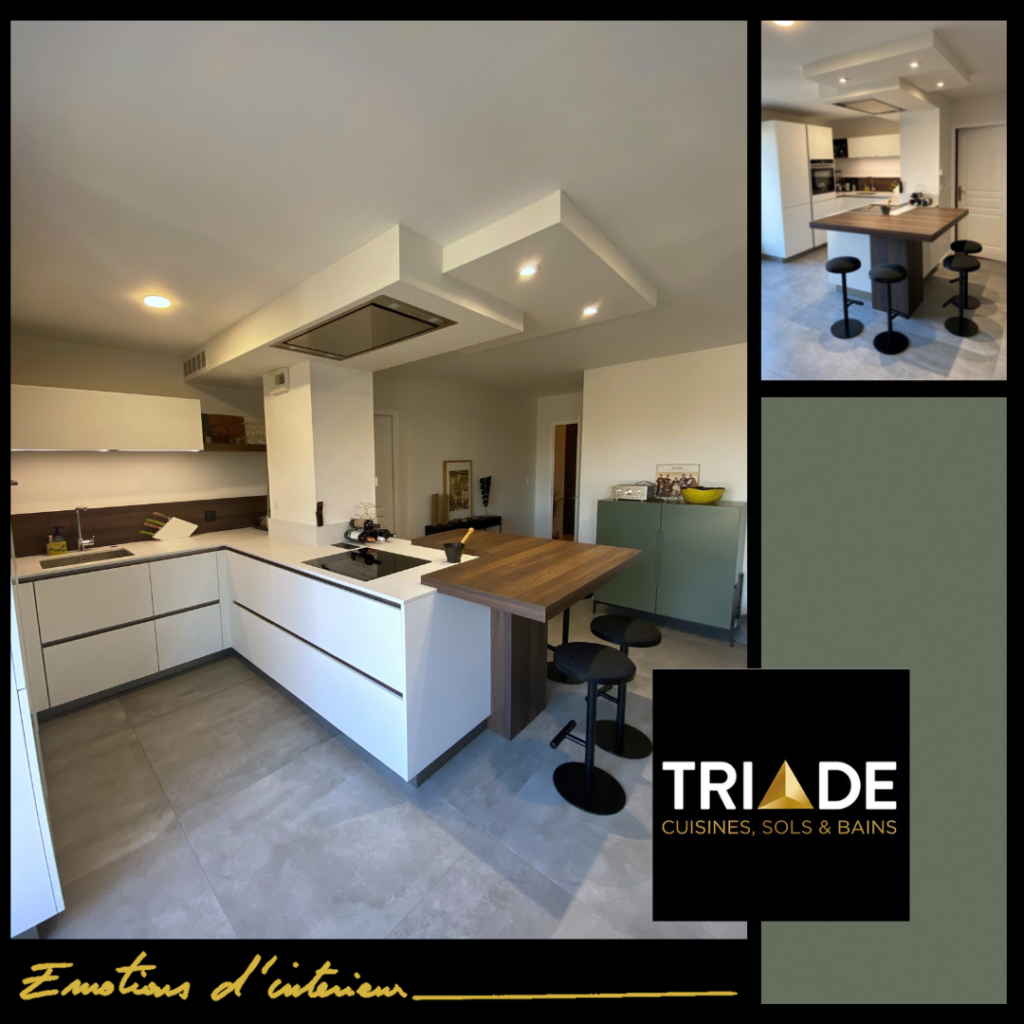 Rénovation d'un appartement, conception d'une cuisine ouverte, snaidero, plan de travail en Quartz. Carrelage de sol 90x90-TRIADE Bailleul - Nord de France - pas de calais - Lille - Les Flandres - Bailleul -La Belgique